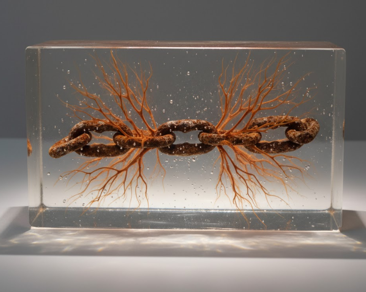 Länkflora – kapslad kedja med kopparrötter i resin